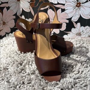 Brown Leather Platform Sandals